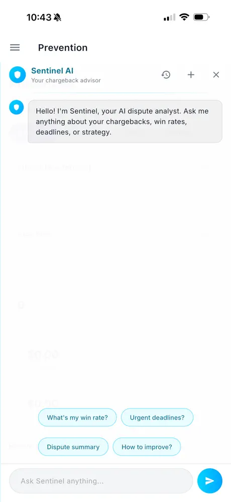 Sentinel AI: ask about your chargebacks, deadlines and strategy